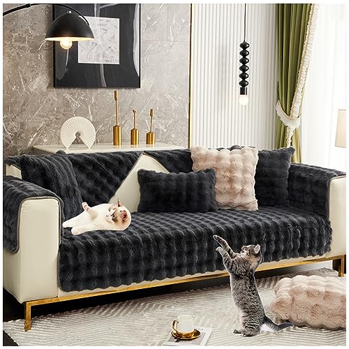 NNSMUN Sofabezug Anti Rutsch 1 2 3 4 Sitzer Couchbezug, Universelle rutschfeste Couch Bezug L-Form Sofaschoner Katze, Sofa Überwurf (Schwarz,90x210cm) von NNSMUN