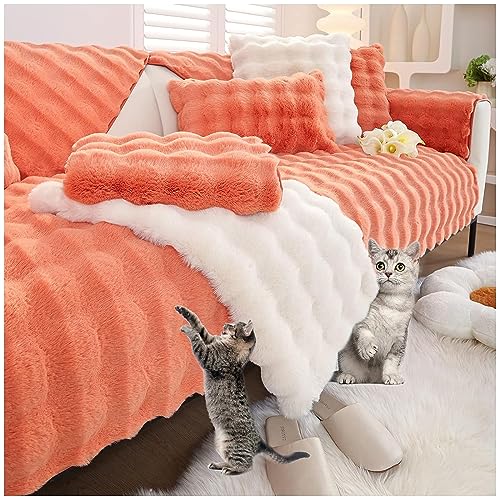 NNSMUN Sofabezug Ecksofa 1 2 3 4 Sitzer Kaninchen Plüsch Couch/Sofa Bezüge, Ecksofa Sofa überzug Pets Dog Couch überzug Anti-rutsch Sofaschutz, Ultra Weicher Sofaschoner (Orange,45x45cm) von NNSMUN