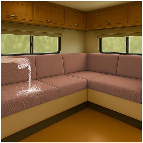 NNSMUN Stretch Bezüge für Wohnwagenpolster wasserdichte rutschfeste Sitzbezüge mit Kordelzug, Elastische Sofa Sitzkissenbezüge für Wohnmobil, Caravan, Innenbereich (Kaffee,L 190-220cm,W 40-65cm) von NNSMUN