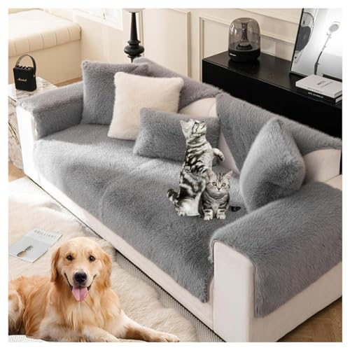 NNSMUN Thick Rabbit Plush Sofa Covers 1 2 3 Seater, Funny Fuzzy Sofa Cover mit Rutschfester Unterlage, Sofa Uberzug l Form Sofa Cover Couch Überzug für Haushalte mit Hunden (Grey,70×150cm) von NNSMUN