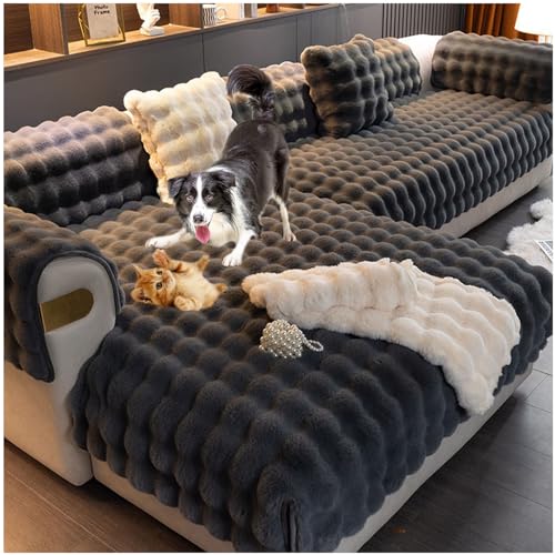 Sofa Überzug Verdicken Couchbezug Ecksofa Bezug Plüsch Sofaschoner rutschfest L Form Süberzug Sofa 1 2 3 4 Sitzer Universelle Weiche Sofahusse Sofabezug Für Hunde Kratzschutz Katze (Grau,110x160cm) von NNSMUN