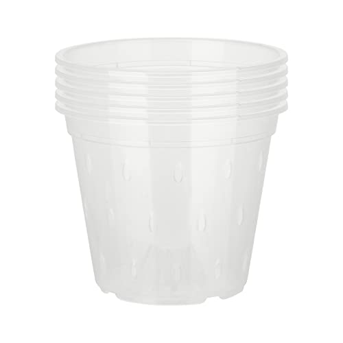 NNXHWY 5er-Pack Transparente Orchideentöpfe mit Löchern und Untertassen, 5/6/7 Zoll Orchideen-Übertopf Zum Umtopfen, Transparenter Kunststoff-Pflanztopf,(12,5 cm, mit Tablett) von NNXHWY