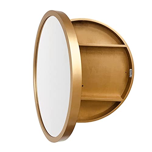 Spiegelschränke, runder Badezimmer-Schminkspiegel aus Holz mit Ablagefläche, runder Schminkspiegel, Spiegelschränke (Farbe: Gold, Größe: 60 cm) von NNYDM