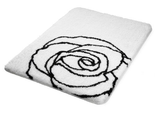 BADTEPPICH 70x100 cm WEISS SCHWARZ MODELL ROSE 2827 BADVORLEGER BADEMATTE ACRYLFASER FLORHÖHE 20 mm! BATHMAT WHITE, BLACK! von NO BRAND