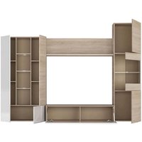 No Brand - Dmora Einbaufertige Wand Raleigh, Modularer TV-Ständer für das Wohnzimmer, Komposition für Wohnzimmer mit Oberschränken und Vitrinen mit von NO BRAND