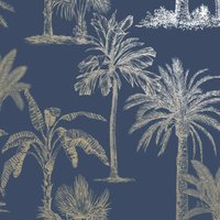No Brand - Tapete Tropische Bäume Marineblau und Silbern dutch wallcoverings von NO BRAND