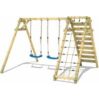 Wickey Schaukelgestell Kinderschaukel Smart Cliff Schaukel, Schaukelgerüst, Doppelschaukel, Holzschaukel mit Kletteranbau - blau von NO BRAND