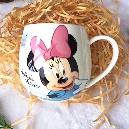 No Logo QJBH 300 ml Disney Mickey Mouse Minnie Mouse Kaffeetasse Süße Cartoon Donald Milk Mugs Kreative Mode Becher Griff Kinder Wasser Tasse, Minnie Maus, 300ml von No Logo