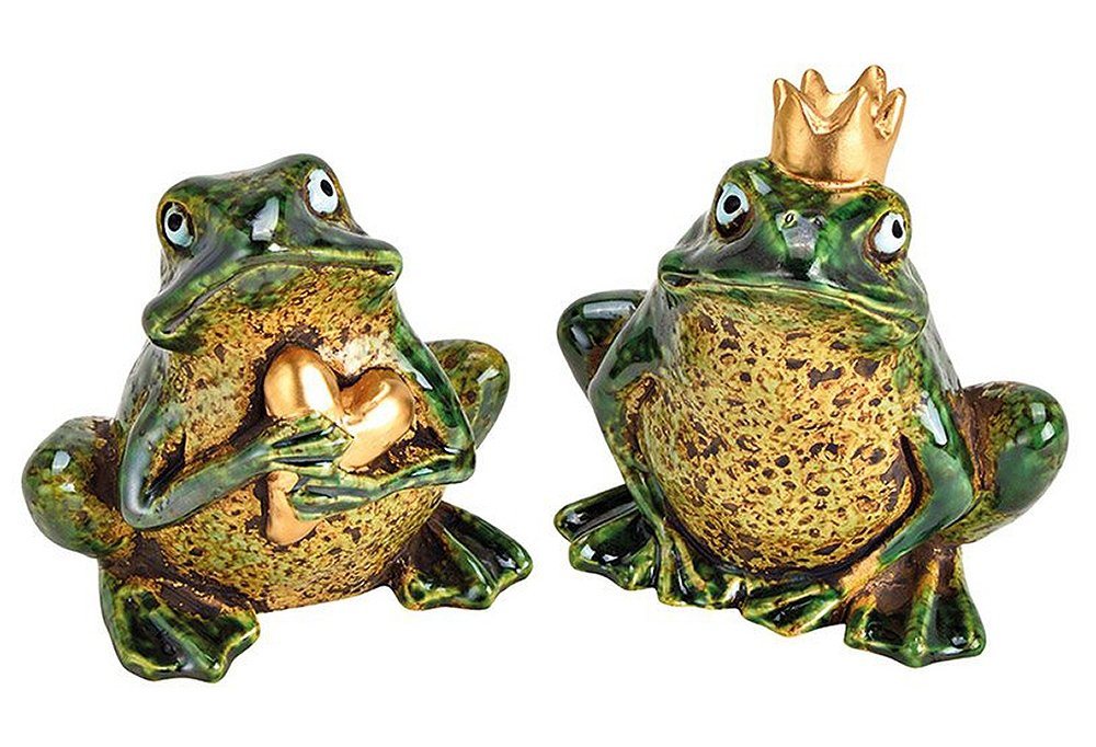 NO NAME Gartenfigur Froschkönig und seine Königin aus Keramik, Dekofigur, H 11 cm, (Set) von NO NAME