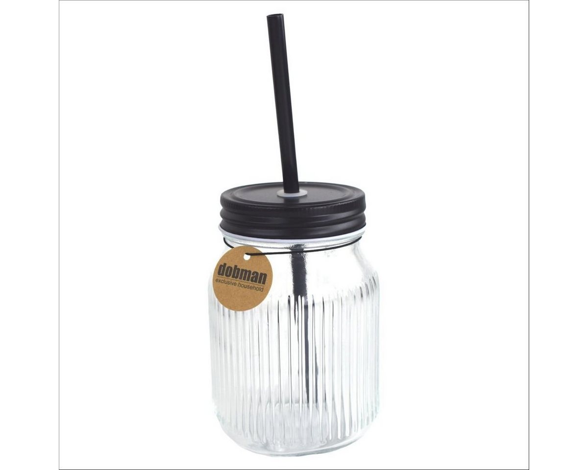 Glas Glas mit Deckel in Schwarz ca. 0,45 L Trinkglas gestreift Trinkgefäß, Glas, Metall und Kunststoff, gestreifte Glas-Optik von OTTO