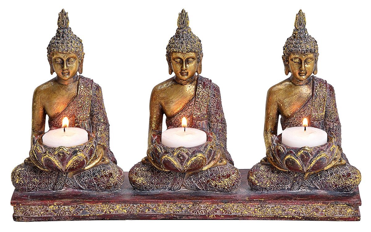 NO NAME Teelichthalter 3 Buddhafiguren mit Teelichthalter Goldglitter B 29 cm Kerzenhalter (1 St) von NO NAME