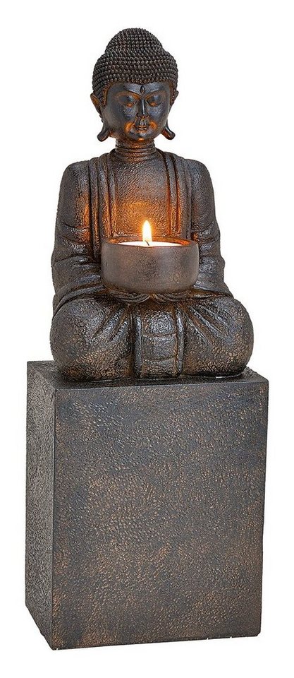 NO NAME Teelichthalter Schwarze Buddhafigur, Teelichthalter, hoher Sockel, H 35 cm von NO NAME