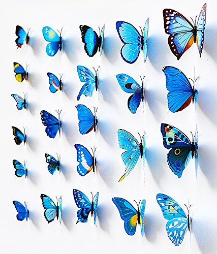 NO:1 12 Stück Mode 3D Schmetterling Magnetisch Wandsticker Wandaufkleber DIY Wandverzierung Wanddeko - Blau von NO:1