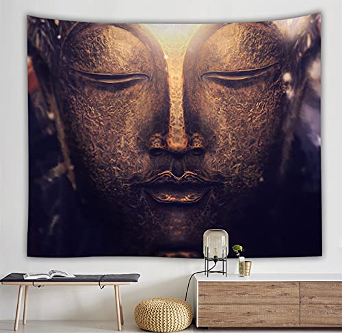 NOADREAM Buddha Kopf Statue Wandteppiche Zen-Meditation Wandbehang Mit Kunst Natur Home Dekorationen Für Wohnzimmer Schlafzimmer Wohnheim Dekor Psychedelische Hintergrundwand (A,59x79in-150x210cm) von NOADREAM