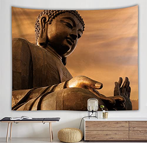 NOADREAM Buddha Kopf Statue Wandteppiche Zen-Meditation Wandbehang Mit Kunst Natur Home Dekorationen Für Wohnzimmer Schlafzimmer Wohnheim Dekor Psychedelische Hintergrundwand (E,59x79in-150x210cm) von NOADREAM