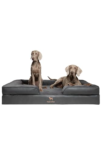 NOAH & PAW Riesiges Hundebett, XXL, 140 x 114 x 27 cm, orthopädisches Hundebett, Eierschalen-Memory-Schaum mit kühlendem Gel, Innenbezug, wasserdicht, maschinenwaschbar (vegane Leder-Sofa-Kollektion) von NOAH & PAW