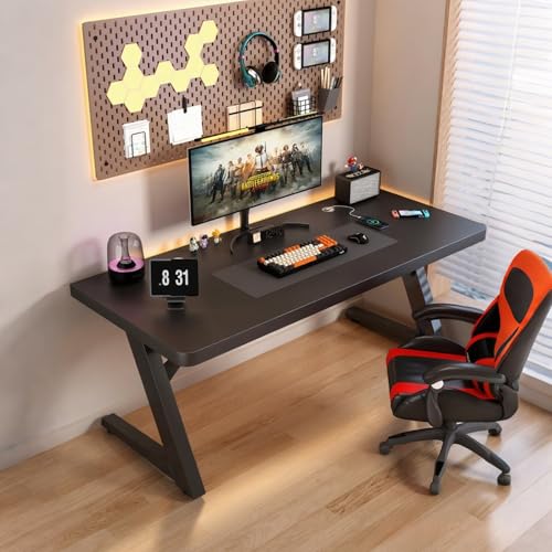 NOBBAT Computertisch, Gaming-Schreibtisch, Schreibtisch, Tragkraft 300kg, Tischplattenstärke 25mm, Monitorarm Montierbar, Kratzfest, Hitzebeständig, Feuchtigkeitsbeständig(Black+Black Frame,140cm) von NOBBAT