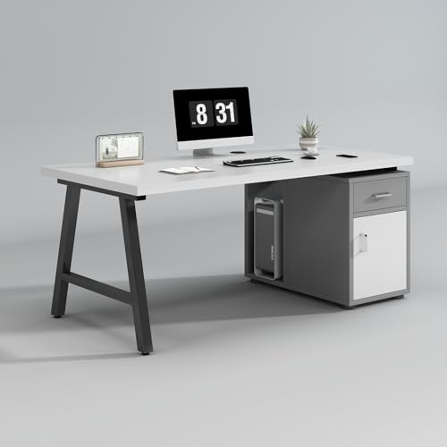 NOBBAT Computertisch, Spieletisch, 16 mm Dicke Schreibtischplatte, 300 kg belastbar, mit Lagerschrank, sehr gut geeignet für den Firmen- und Heimgebrauch(Weiß,120x60x75cm) von NOBBAT