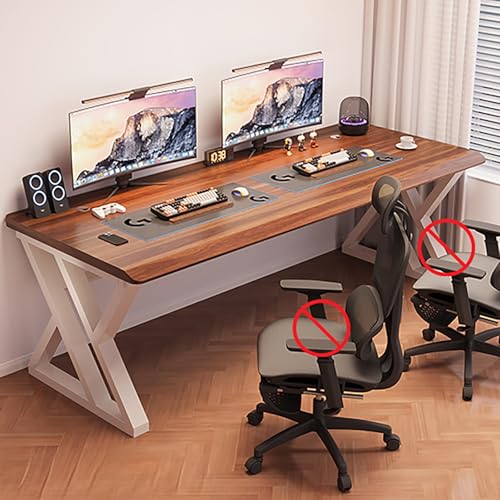 NOBBAT Computertisch Gaming-Tisch Tischplattenstärke 3cm Tragkraft 200kg Erhältlich Mit Weißen Und Schwarzen Beingestellen Einfacher Aufbau Für Homeoffice Arbeitszimmer Und Gaming(Walnut color 2,140x6 von NOBBAT