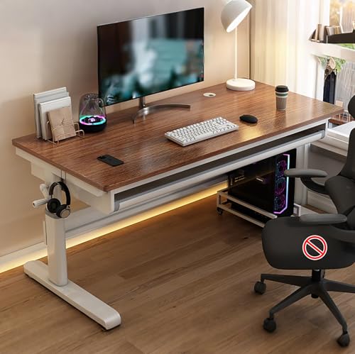 NOBBAT Höhenverstellbarer Computertisch – Manuell Verstellbarer Sitz-Steh-Schreibtisch mit ergonomischer Kurbel, 58–85 cm Hubbereich,Arbeitszimmer oder Gaming(Dark Walnut color2,120x60x58cm) von NOBBAT