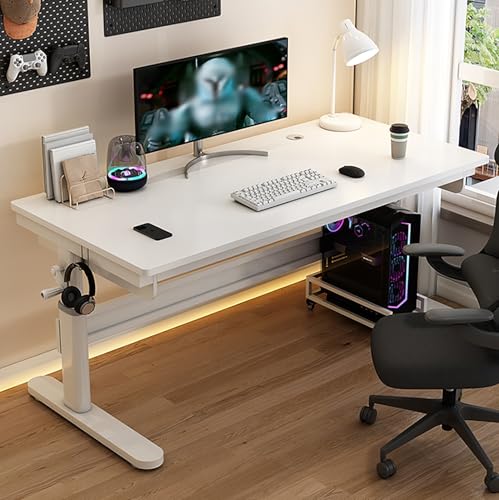 NOBBAT Höhenverstellbarer Computertisch – Manuell Verstellbarer Sitz-Steh-Schreibtisch mit ergonomischer Kurbel, 58–85 cm Hubbereich,Arbeitszimmer oder Gaming(Weiß,80x60x58cm) von NOBBAT