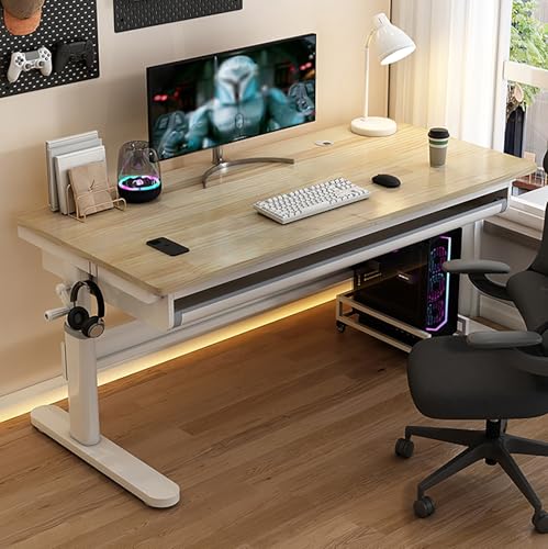 NOBBAT Höhenverstellbarer Computertisch – Manuell Verstellbarer Sitz-Steh-Schreibtisch mit ergonomischer Kurbel, 58–85 cm Hubbereich,Arbeitszimmer oder Gaming(Wood color2,80x60x58cm) von NOBBAT
