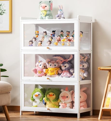 NOBBAT Vitrine Glasvitrine Acrylvitrine Aufbewahrungsschrank mit Türen Flip-Top Doppeltür-Design 3-stufige Acrylvitrine Figurenvitrine Wohnzimmer Schlafzimmer(70x33x111CM) von NOBBAT