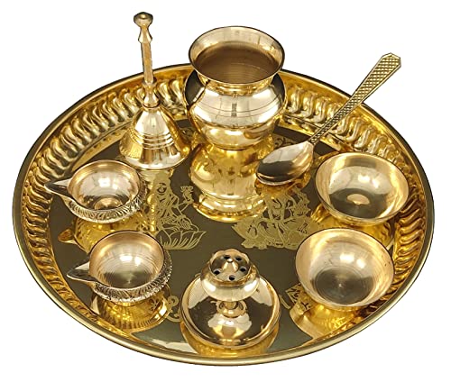 NOBILITY Brass Pooja thali 8 Inch with Kalash Kuber Diya Ghanti Spoon Bowl Dhup Dan Ganesh Lakshmi Design Puja Thali Set Festival Home Office Mandir Diwali Wedding Return Gift Items NOBILITY Brass Pooja thali 8 Inch with Kalash Kuber Diya Ghanti Spoon Bowl Dhup Dan Ganesh Lakshmi Design Puja Thali Set Festival Home Office Mandir Diwali Wedding Return Gift Items von NOBILITY