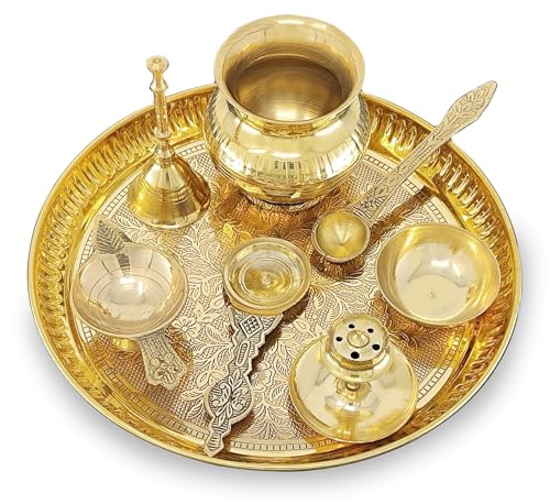 NOBILITY Messing Pooja Thali Set 8 Zoll Puja Thali mit Pital Platte Kalash Palli Chandan Wati Agarbatti Stand Kappur Arti Diya für Diwali Home Office Mandir Hochzeit Rückkehr Geschenkartikel NOBILITY Messing Pooja Thali Set 8 Zoll Puja Thali mit Pital Platte Kalash Palli Chandan Wati Agarbatti Stand Kappur Arti Diya für Diwali Home Office Mandir Hochzeit Rückkehr Geschenkartikel von NOBILITY