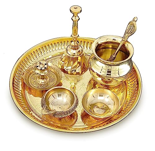 NOBILITY Messing Pooja Thali Set klein 15,2 cm Puja Thali mit Pital Plate Kalash Kuber Diya Chandan Wati Agarbatti Ständer Ghanti Palli Arti Thali für Diwali Home Office Mandir Hochzeit Return NOBILITY Messing Pooja Thali Set klein 15,2 cm Puja Thali mit Pital Plate Kalash Kuber Diya Chandan Wati Agarbatti Ständer Ghanti Palli Arti Thali für Diwali Home Office Mandir Hochzeit Return von NOBILITY