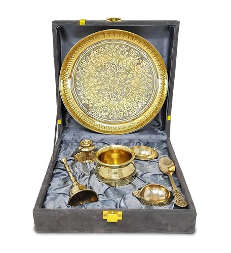 NOBILITY Messing Pooja Thali Set mit grauer Geschenkbox 15,2 cm Pital Teller Kalash Löffel Chandan Wati Dhup Dan Kuber Diya Ghanti Puja Arti Thali für Diwali Home Office Mandir Hochzeit Return NOBILITY Messing Pooja Thali Set mit grauer Geschenkbox 15,2 cm Pital Teller Kalash Löffel Chandan Wati Dhup Dan Kuber Diya Ghanti Puja Arti Thali für Diwali Home Office Mandir Hochzeit Return von NOBILITY