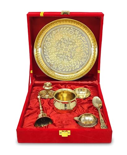NOBILITY Messing Pooja Thali Set mit roter Geschenkbox 15,2 cm Pital Teller Kalash Löffel Chandan Wati Dhup Dan Kuber Diya Ghanti Puja Arti Thali für Diwali Home Office Mandir Hochzeit Return NOBILITY Messing Pooja Thali Set mit roter Geschenkbox 15,2 cm Pital Teller Kalash Löffel Chandan Wati Dhup Dan Kuber Diya Ghanti Puja Arti Thali für Diwali Home Office Mandir Hochzeit Return von NOBILITY