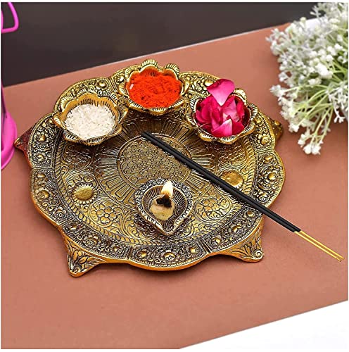NOBILITY Pooja Thali Set Indianer für Festival Ethno Metall Puja Thali Geschenk für Diwali, Zuhause, Tempel, Büro, Hochzeit Rückkehr Geschenkartikel NOBILITY Pooja Thali Set Indianer für Festival Ethno Metall Puja Thali Geschenk für Diwali, Zuhause, Tempel, Büro, Hochzeit Rückkehr Geschenkartikel von NOBILITY