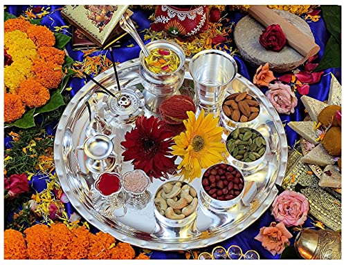 NOBILITY Pooja Thali Set Versilbert Glänzend Puja Thali Ganesha Laxmi Design Subh Labh Deko Set Hochzeit Rückkehr Geschenkartikel NOBILITY Pooja Thali Set Versilbert Glänzend Puja Thali Ganesha Laxmi Design Subh Labh Deko Set Hochzeit Rückkehr Geschenkartikel von NOBILITY