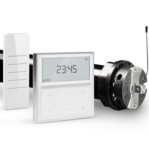 NOBILY Profi-Set elektromechanischer Funk-Rolladenmotor PR5 20/15-60 inkl. Funk-Timer (Zeitschaltuhr) Exquisit Wandsender für die 60mm Achtkant-Welle - bis 50Kg von NOBILY