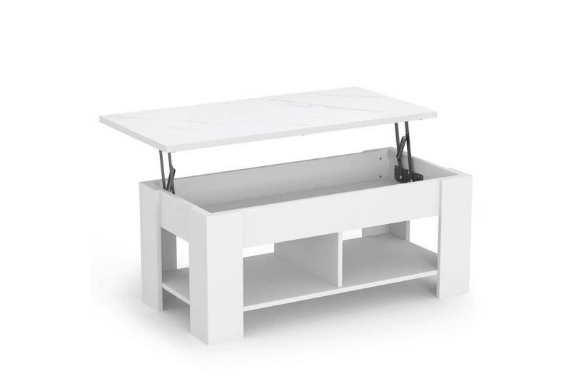 NOBLEWELL Couchtisch Lift-Top Couchtisch mit 2 offenen Ablagen, Tischplatte nach oben und unten verschiebbar von NOBLEWELL