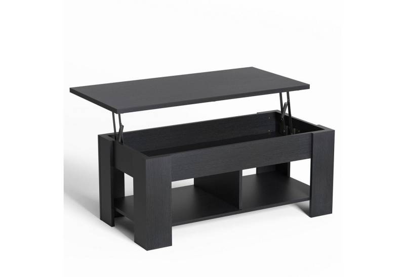 NOBLEWELL Couchtisch Lift-Top Couchtisch mit 2 offenen Ablagen, Tischplatte nach oben und unten verschiebbar von NOBLEWELL