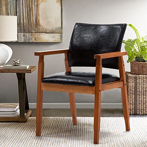 NOBPEINT Mid-Century Esszimmerstuhl mit Kunstledersitz, Schwarz von NOBPEINT