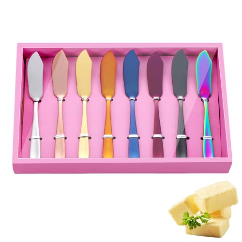 YDware Buttermesser, 18/10 Edelstahl 6.10 Zoll Multicolor Käse Streuer Messer Set in Rosa Geschenkbox Spülmaschinenfest 8 Stück von NOBRAND