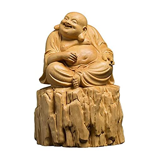 NOBRIM Buddha-Figur Buchsbaumschnitzerei Lachender Buddha Statue Dekoration Holzhandwerk Feng Shui Maitreya Geschnitzte Miniatur Wohnkultur Geschenke FüR Hof Und Garten von NOBRIM