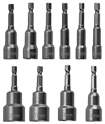 NOCHME Magnetisch Stecknuss Set 1/4 Zoll 6-19mm 10-teilig Profi Magnete Sechskant Steckschlüssel Schraubenschlüssel Bit Satz Nuss Adapter Für Bohrer, Chrom Vanadium Stahl von NOCHME