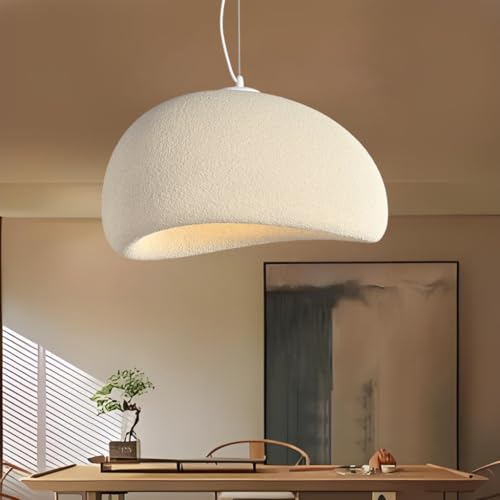 NOCHX Kreative Wabi Sabi Stil Pendelleuchte E27 Polystyrol Hängeleuchte Moderne Und Einfache Höhenverstellbare Hängende Lichter Geeignet Für Wohnzimmer Esszimmer Küche(Beige,80cm) von NOCHX
