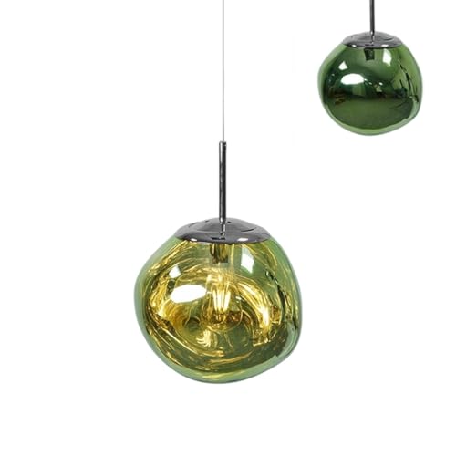 NOCHX Moderne Lava Pendelleuchte E27 Base Aluminium Kreativ Bar Kronleuchter Galvanisierung Prozess Verstellbare Höhe Villa Duplex Wohnzimmer Esszimmer Treppe Einzelkopf Hängelampe(Green,28cm) von NOCHX