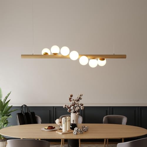 NOCHX Moderne Wabi Sabi Stil Pendelleuchte E27 Gerade Holz Vintage Hängeleucht Kreative Persönlichkeit Höhenverstellbar Zweig Pendelleuchte Passend Für Wohnzimmer Esszimmer Schlafzimmer(Seven Heads) von NOCHX