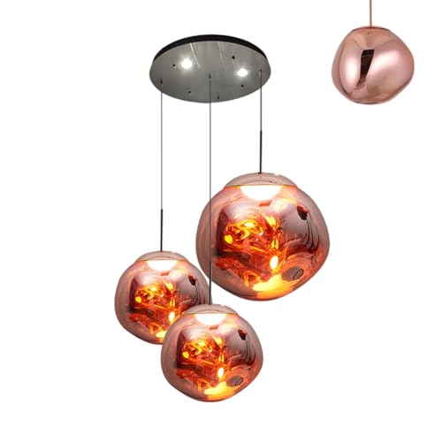NOCHX Moderner Kreativer Stil Lava Pendelleuchte E27 Basis Mit 3 Verstellbaren Höhenleuchten Große Villa Loft Treppe Lange Hängende Lichter Wohnzimmer Bar Counter Einfaches Esszimmer(Rose Gold) von NOCHX