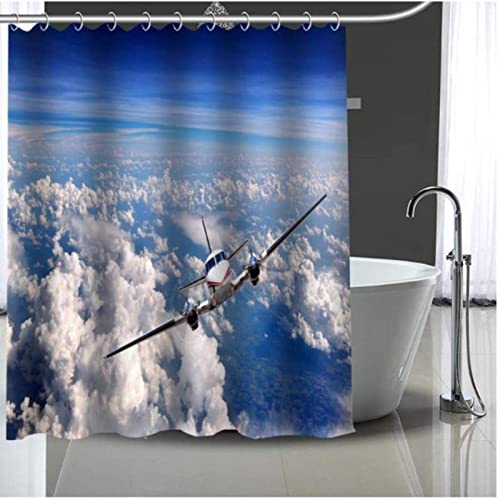 NODATE Duschvorhang 120x200 cm Flugzeug Shower Curtains Blauer Himmel 3D Duschvorhang Antischimmel Flugzeug Wasserdicht Textil Waschbar Duschvorhänge für Badezimmer Badewannen von NODATE