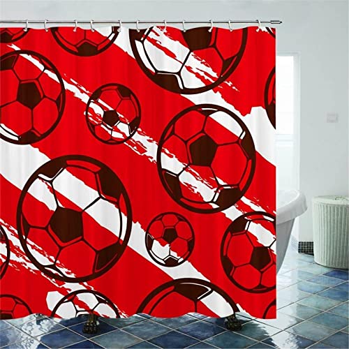 NODATE Duschvorhang 120x200 cm Fußball Shower Curtains Fußball 3D Duschvorhang Antischimmel Roter Sport Wasserdicht Textil Waschbar Duschvorhänge für Badezimmer Badewannen von NODATE