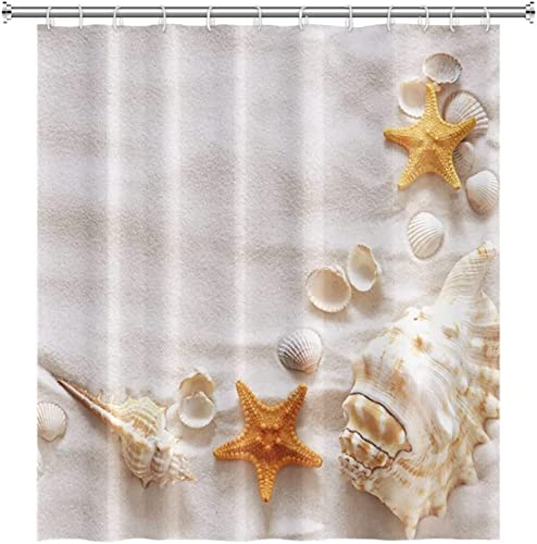 NODATE Duschvorhang 120x200 cm Muschelmuster Shower Curtains Thema Ozean 3D Duschvorhang Antischimmel Muschelmuster Wasserdicht Textil Waschbar Duschvorhänge für Badezimmer Badewannen von NODATE