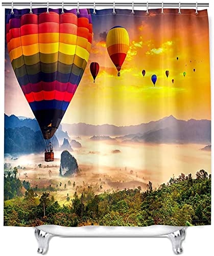 NODATE Duschvorhang 180x180 cm Heißluftballon Shower Curtains Landschaft 3D Duschvorhang Antischimmel Heißluftballon Wasserdicht Textil Waschbar Duschvorhänge für Badezimmer Badewannen von NODATE
