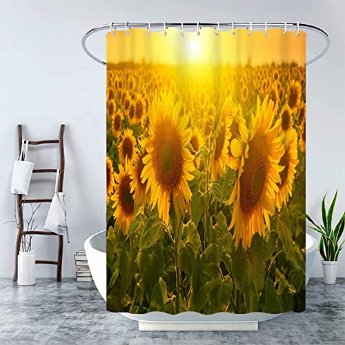 NODATE Duschvorhang 180x180 cm Sonnenblume Shower Curtains Blumenfeld 3D Duschvorhang Antischimmel Sonnenblume Wasserdicht Textil Waschbar Duschvorhänge für Badezimmer Badewannen von NODATE